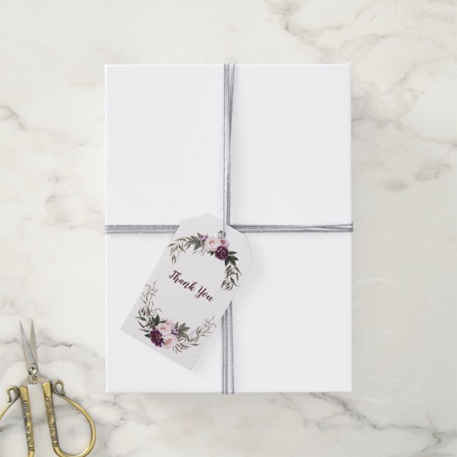 Lila Pflaumenrosa-Peonies Vielen Dank | Geschenkanhänger (Mit Garn)