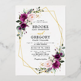 Lila Pflaumenrot Rose Boho Geometric Wedding Folieneinladung
