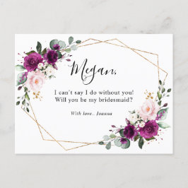 Lila Pflaumenrot Rosen Geometrie Bridesmaid Postkarte