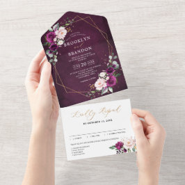 Lila Pflaumenrot Rosen Geometrische Hochzeit Al All In One Einladung