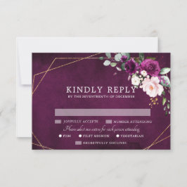 Lila Pflaumenrot Rosen Geometrisches Hochzeitssort RSVP Karte