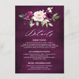 Lila Pflaumenrot Rosen Hochzeitdetails Begleitkarte