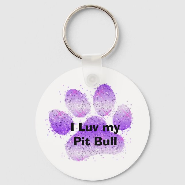 lila Pfote, ich Luv mein Pit Bull Schlüsselanhänger (Vorderseite)