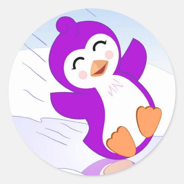 Lila Pinguin auf Eisklebern Runder Aufkleber (Vorderseite)