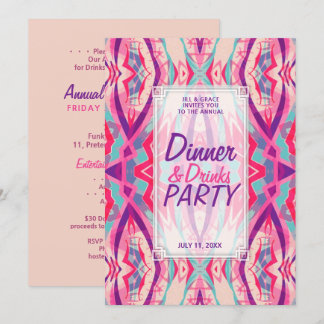 Lila Pink Aqua Boho Chic Dinner Drinks Party Einladung
