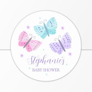 Lila Pink Aqua Butterflies Babydusche Runder Aufkleber