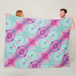 Lila Pink Aqua Pattern Boho Fleecedecke
