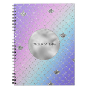 Lila Pink Aqua Silver Mermaid Glitzer Notizblock