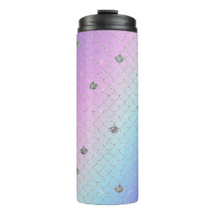 Lila Pink Aqua Silver Mermaid Glitzer  Thermosbecher