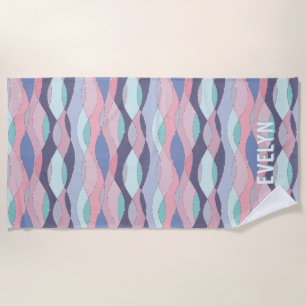 Lila Pink Aqua Wavy Personalisierter Name Strandtuch
