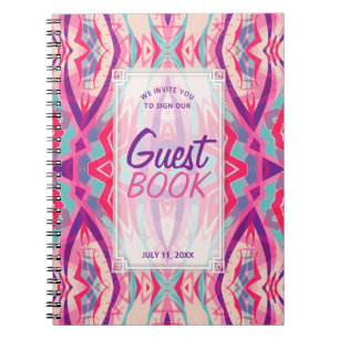 Lila Pink Aztec Boho Tribal Gästebuch Notizblock