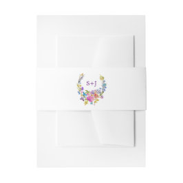 Lila Pink & Blue Floral Wreath Monogramm Hochzeit Einladungsbanderole