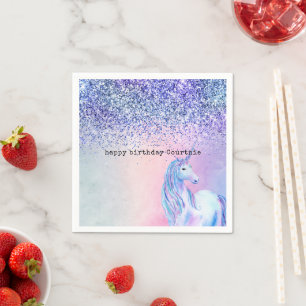 Lila Pink Blue Ombre Glitzer Unicorn Serviette