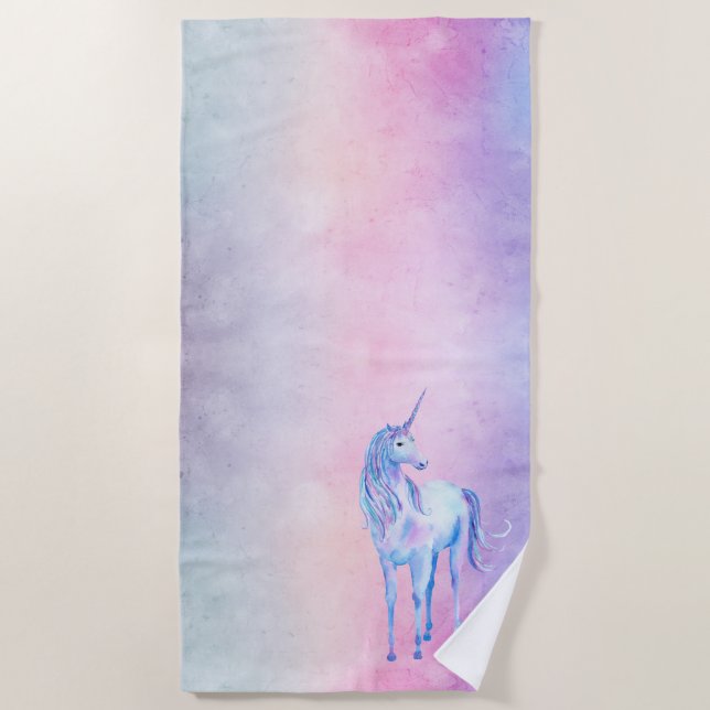 Lila Pink Blue Ombre Unicorn Strandtuch (Vorderseite)
