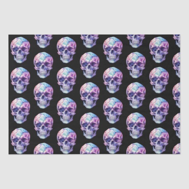 Lila Pink Blue Skull Black Halloween Seidenpapier (Vorderseite)