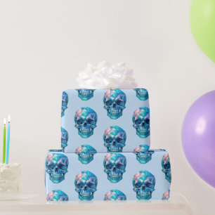 Lila Pink Blue Skull Light Blue Halloween Geschenkpapier
