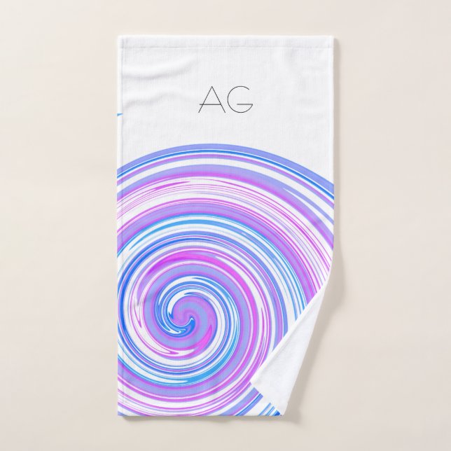 Lila Pink Blue Spiral Monogram Handtuch (Handtuch)