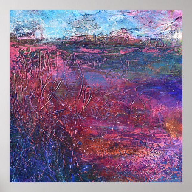 Lila Pink Blue Textured Abstrakt Painting Poster (Vorne)