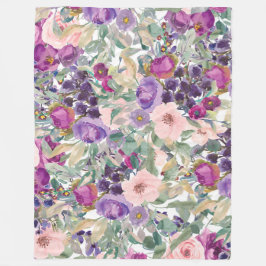 Lila Pink Boho Aquarellfarben-Blume Fleecedecke
