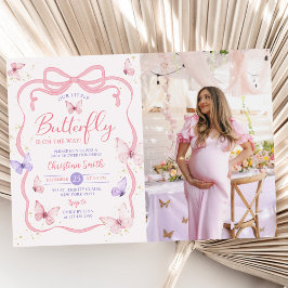 Lila Pink Bow Little Butterfly Baby Duschbad Foto Einladung