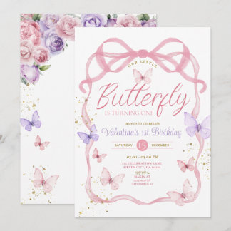 Lila Pink Bow unser kleiner Schmetterling Geburtst Einladung