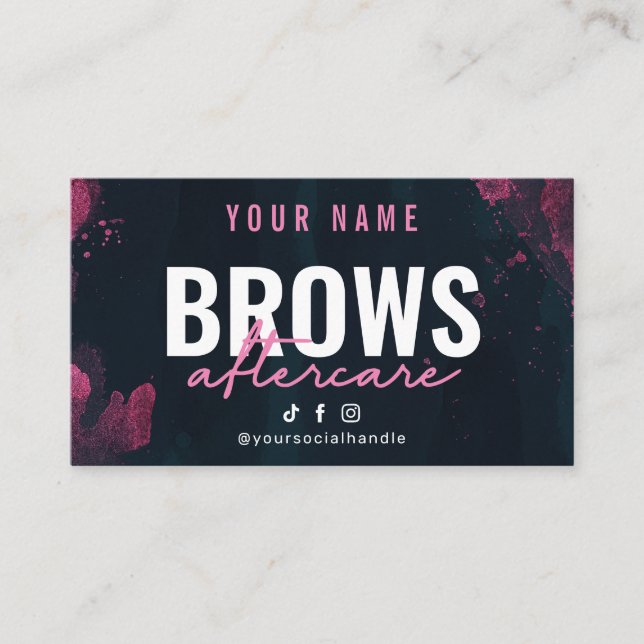 Lila Pink Brows Aftercare-Karte Visitenkarte (Vorderseite)