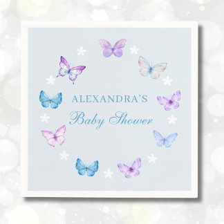Lila Pink Butterfly Dusty Blue Baby Dusche Serviette