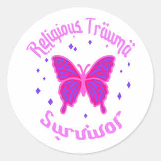 Lila Pink Butterfly Religiöse Traumaüberlebende Runder Aufkleber
