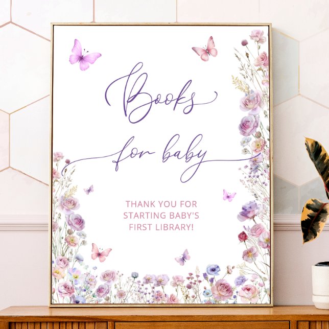 Lila Pink Butterfly Wildblumen Bücher für Baby Poster (Von Creator hochgeladen)