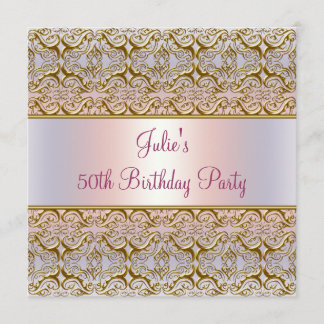 Lila Pink Damask Frauen 50. Geburtstagsparty Einladung
