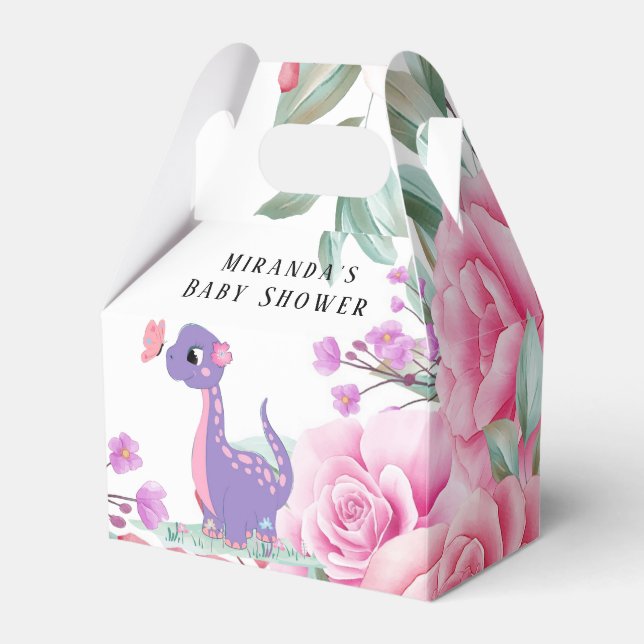 Lila Pink Dinosaur Butterfly Girl Babydusche Geschenkschachtel (Vorderseite)