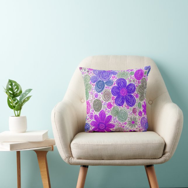 Lila Pink Doodle Daisies Kissen (Stuhl )