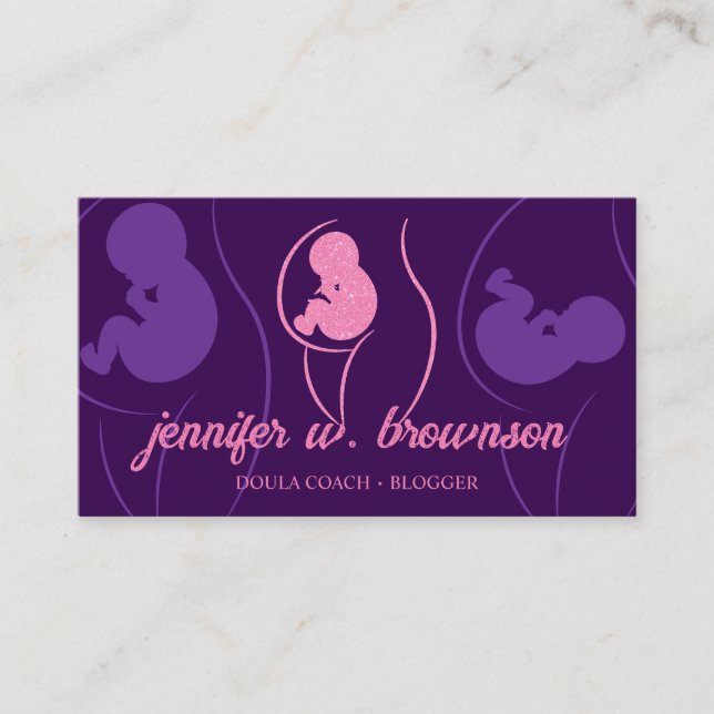 Lila Pink Doula Birth Pregnant Gold Baby Neugebore Visitenkarte (Vorderseite)