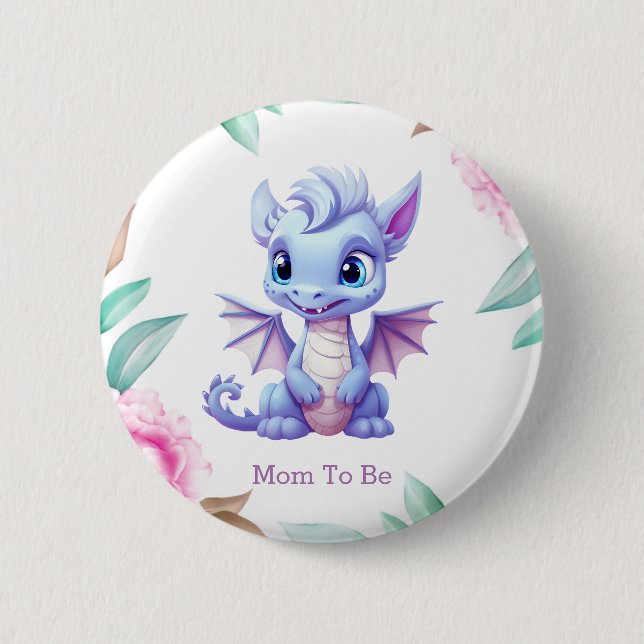 Lila Pink Dragon Girl Kinderdusche Mama zu sein Button (Vorderseite)