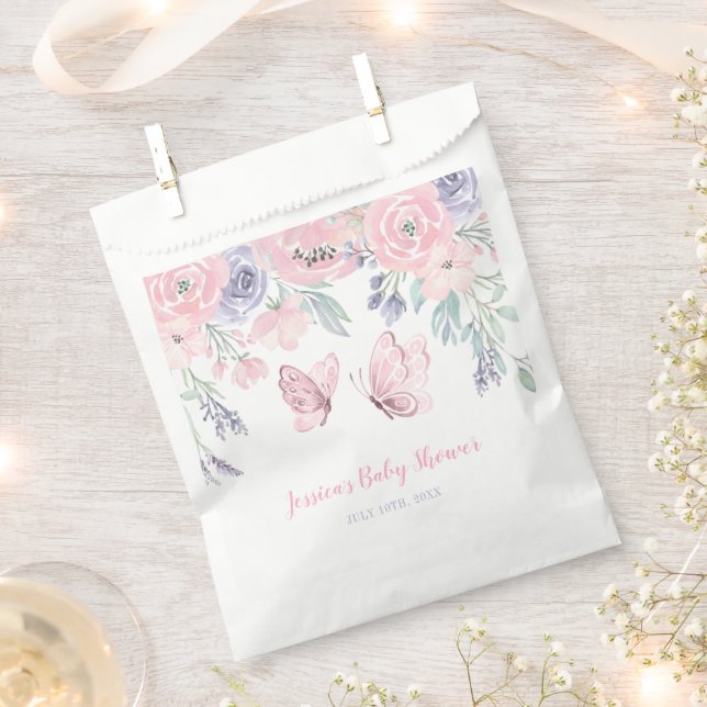 Lila Pink Floral Butterfly Girl Babydusche Geschenktütchen (Ausgeschnitten)