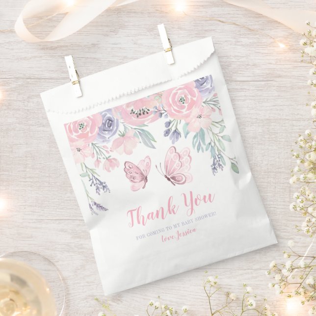 Lila Pink Floral Butterfly Girl Babydusche Geschenktütchen (Ausgeschnitten)