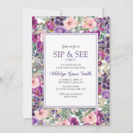 Lila Pink Floral Girl Sip Dusche Einladung