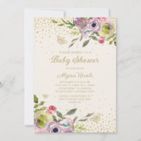 Lila Pink Floral Gold Glitzer Schmetterlinge Baby