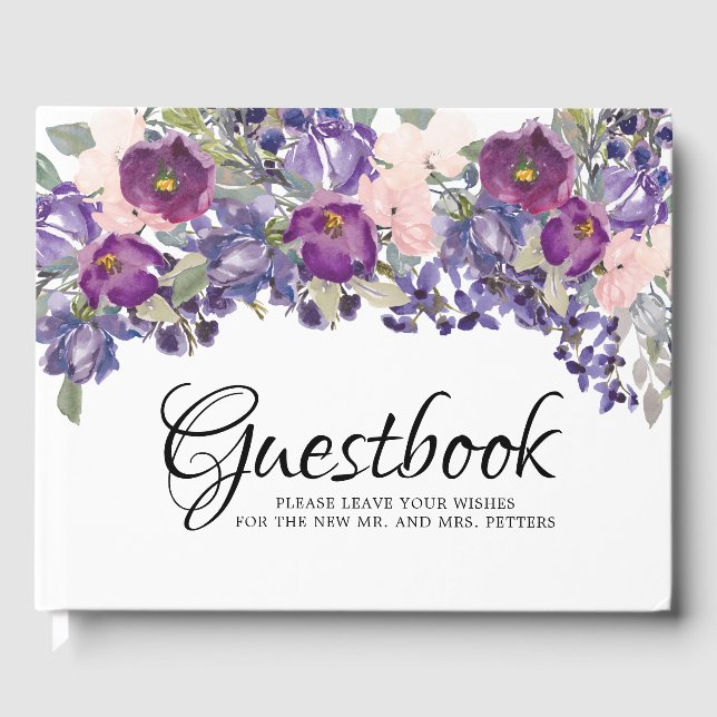 Lila Pink Floral Keepake Hochzeit Gästebuch (Vorderseite)