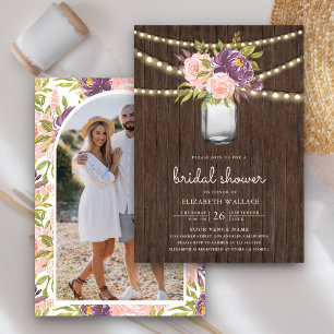Lila Pink Floral Mason Jar Foto Brautparty Einladung