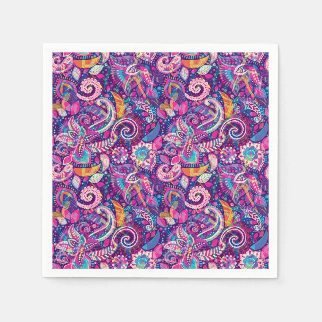 Lila & pink Floral Paisley Girls Whimsical Boho Serviette (Vorderseite)