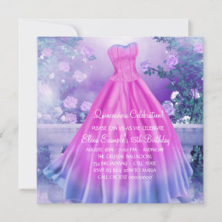 Lila Pink Floral Princess Quinceañera Einladung