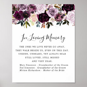 Lila Pink Floral Wedding Memorial Sign Poster