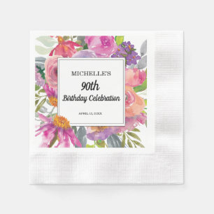 Lila Pink Floral Women's 90. Geburtstag Serviette