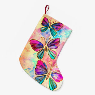 Lila Pink Flying Butterfets Weihnachten Strumpf Kleiner Weihnachtsstrumpf