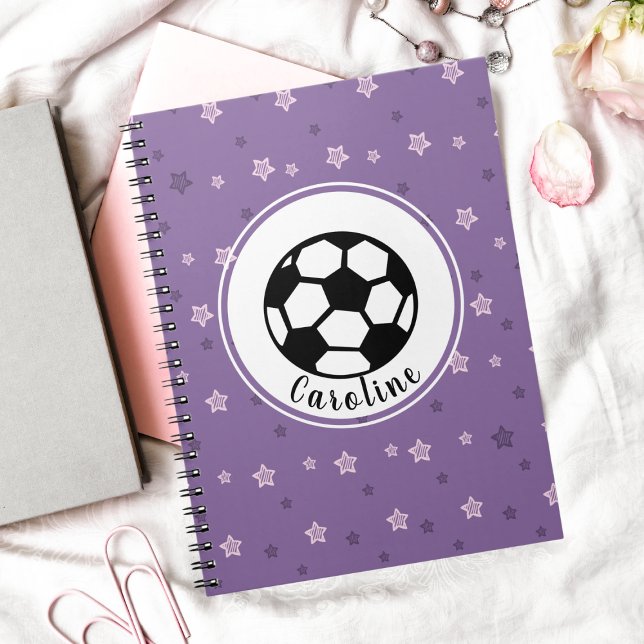 Lila Pink Football Soccer Girl Name Personalisiert Notizblock (Von Creator hochgeladen)