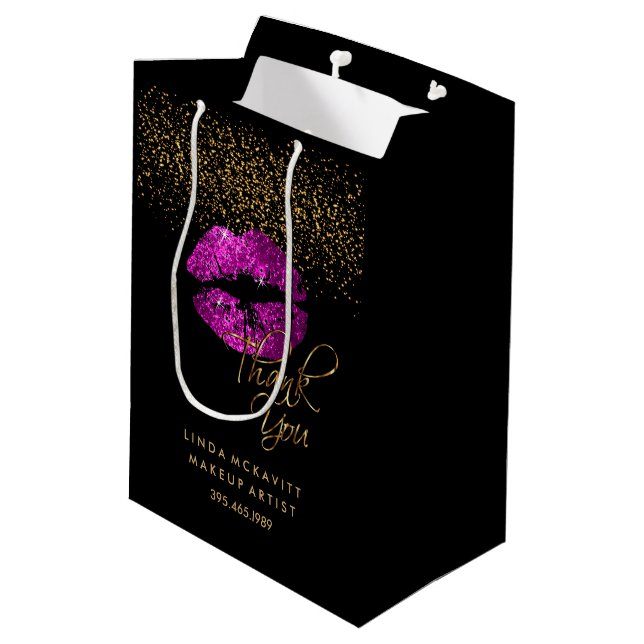 Lila Pink Glitzer Lipstick - Vielen Dank Mittlere Geschenktüte (Rückseite Schrägansicht)