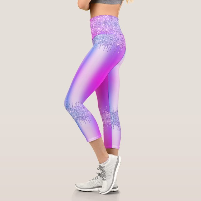 Lila Pink Glitzer Tropfen Neon Party Leggings (Links)