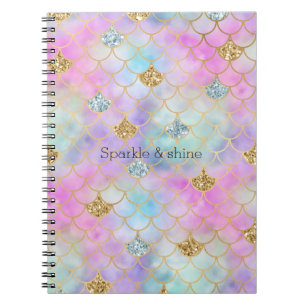 Lila Pink Gold Aqua Glitzer Meerjungfrau Sparkasse Notizblock
