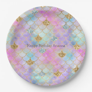 Lila Pink Gold Aqua Glitzer Mermaid Sparkone      Pappteller